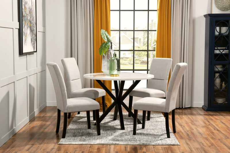 Ensemble de salle à manger Verona 5 pièces en métal avec table ronde de 42 po (L), dessus en marbre synthétique et 4 chaises - blanc