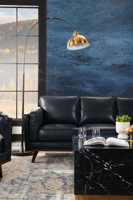 Sofa Vivia de 86 po en cuir véritable avec coussins de siège amovibles et pattes en bois - bleu marine