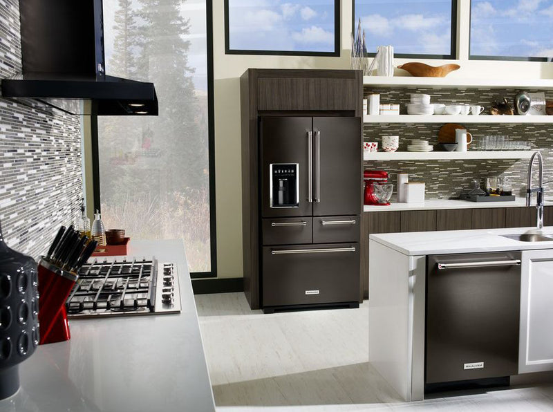 Réfrigérateur KitchenAid de 24 pi³ et de 36 po à multiples portes et à portes françaises - acier inoxydable noir - KRMF706EBS