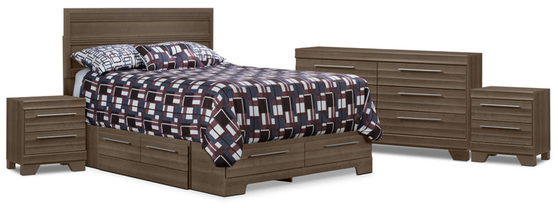 Ens. de chambre à coucher Olivia 6 pièces avec grand lit de rangement et 2 tables de nuit - gris