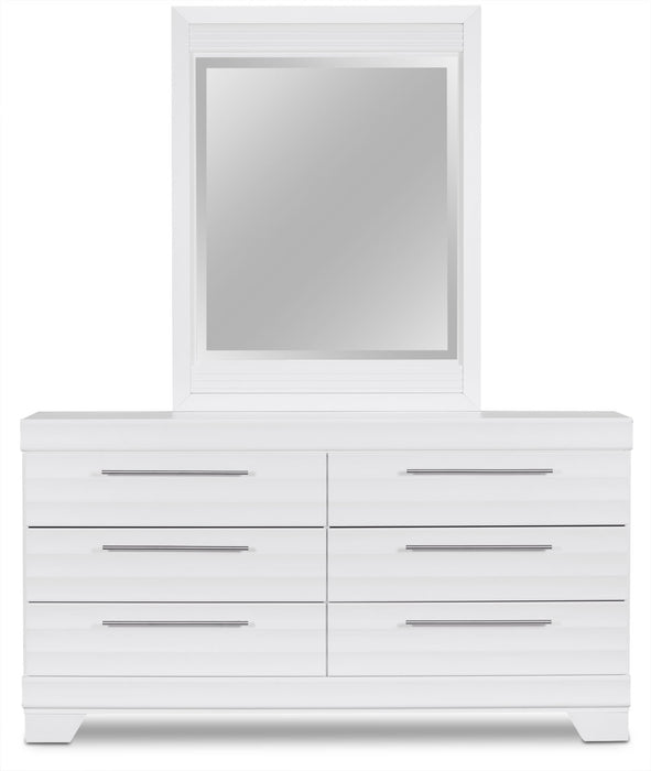 Ensemble de chambre à coucher Olivia 5 pièces fabriqué au Canada avec lit, commode et miroir, blanc - format grand lit
