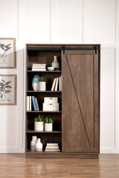 Armoire décorative de rangement Warren de 47,25 po avec porte coulissante de style grange - chêne noyer