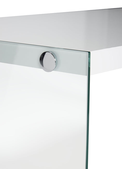 Table à café moderne Waterford de 44 po - blanche avec pattes en verre