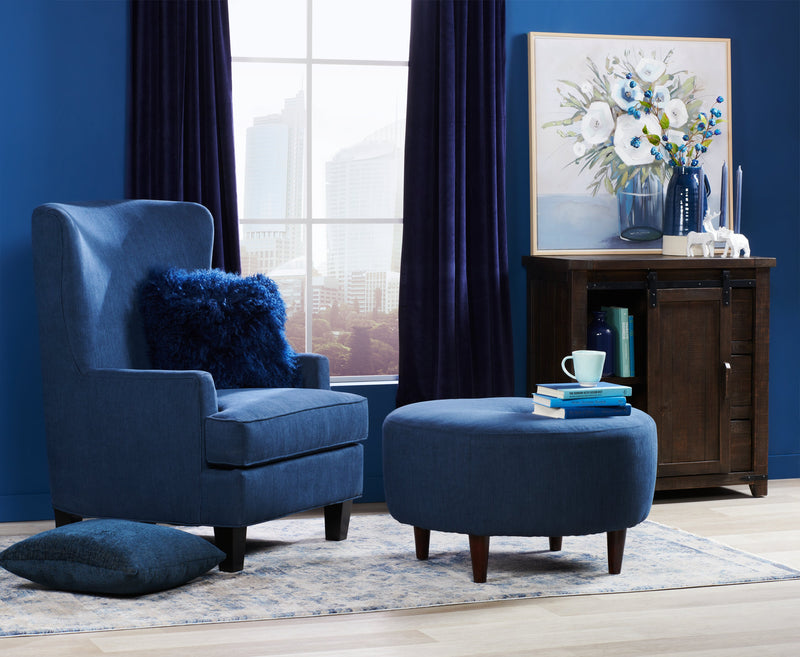 Fauteuil d’appoint à oreilles Sofa Lab personnalisable de 32 po fabriqué au Canada en tissu d’apparence lin - bleu Pax Navy
