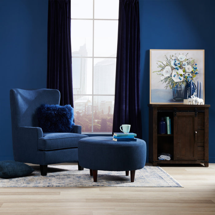 Fauteuil d’appoint à oreilles Sofa Lab personnalisable de 32 po fabriqué au Canada en tissu d’apparence lin - bleu Pax Navy