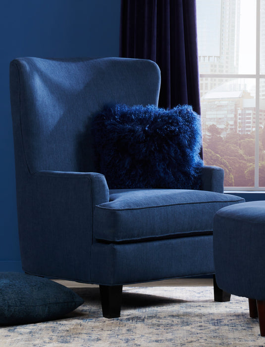 Fauteuil d’appoint à oreilles Sofa Lab personnalisable de 32 po fabriqué au Canada en tissu d’apparence lin - bleu Pax Navy