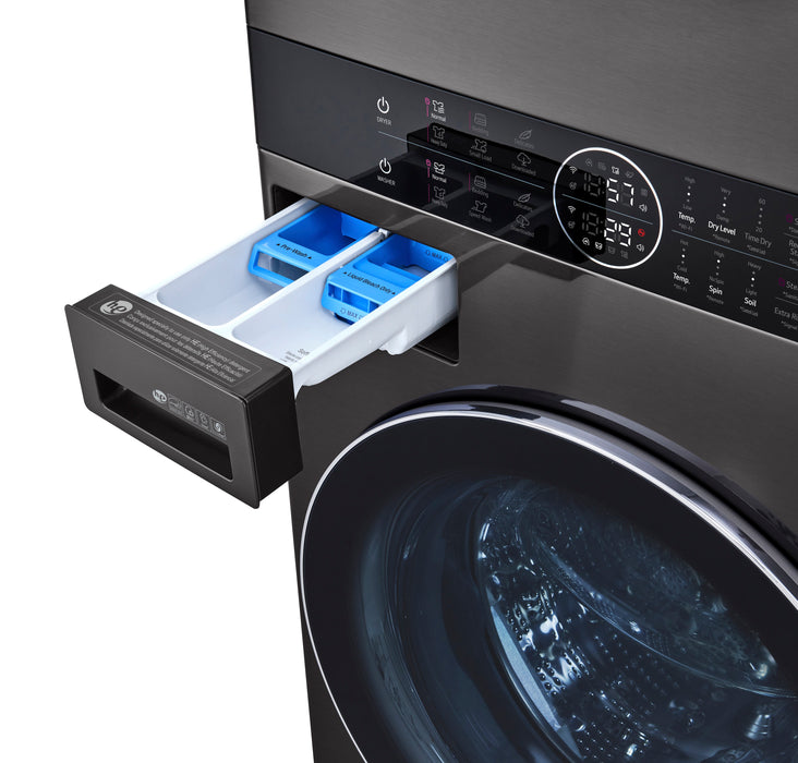 Tour de lavage WashTowerMC à la vapeur haute efficacité LG à chargement frontal avec laveuse de 5,2 pi³ et sécheuse de 7,4 pi³ - acier noir - WKEX200HBA