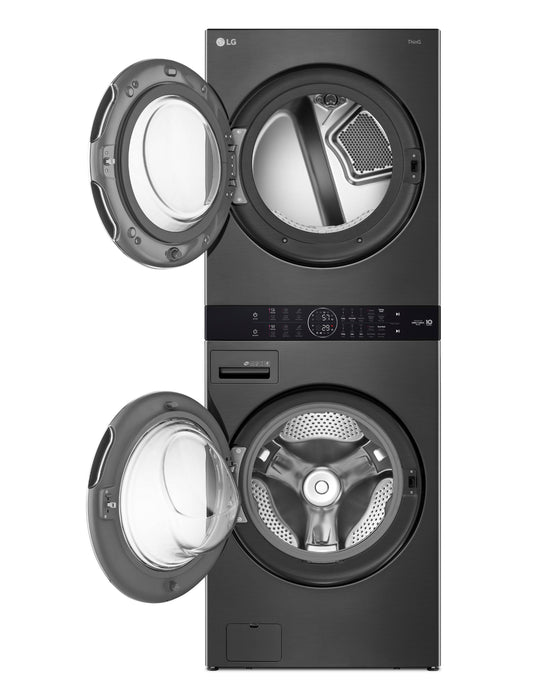 Tour de lavage WashTowerMC à la vapeur haute efficacité LG à chargement frontal avec laveuse de 5,2 pi³ et sécheuse de 7,4 pi³ - acier noir - WKEX200HBA
