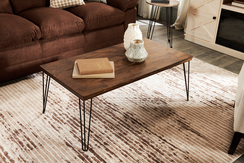 Table à café rustique Woodland de 23,4 po - fini chêne brun avec pattes en métal