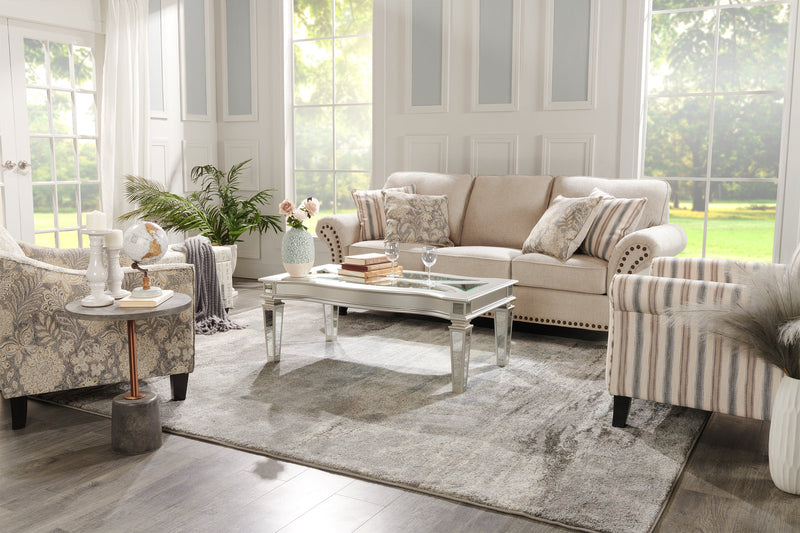 Fauteuil d’appoint Wynn de 33 po fabriqué au Canada en tissu d’apparence lin avec accoudoirs évasés et pattes en bois - floral multicolore 