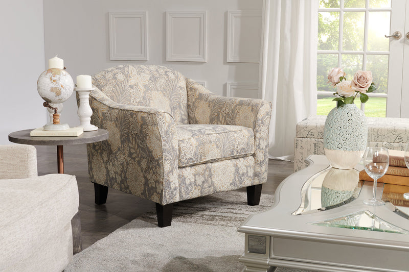 Fauteuil d’appoint Wynn de 33 po fabriqué au Canada en tissu d’apparence lin avec accoudoirs évasés et pattes en bois - floral multicolore 