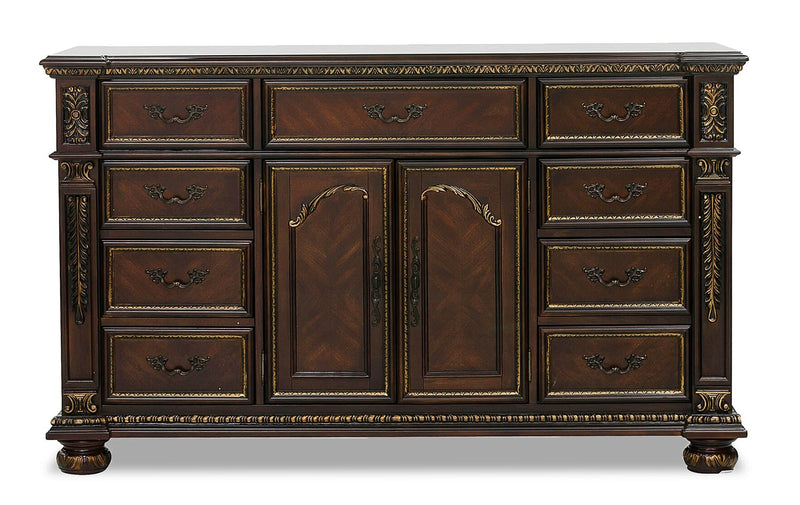 Commode Wynn de 67,8 po (L) x 40,5 po (H) à 9 tiroirs avec armoire de rangement pour la chambre à coucher - brun cerisier