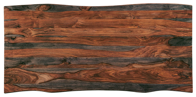 Table de salle à manger Bowery de 80 po (L) en sheesham et métal avec base trapézoïde - brune