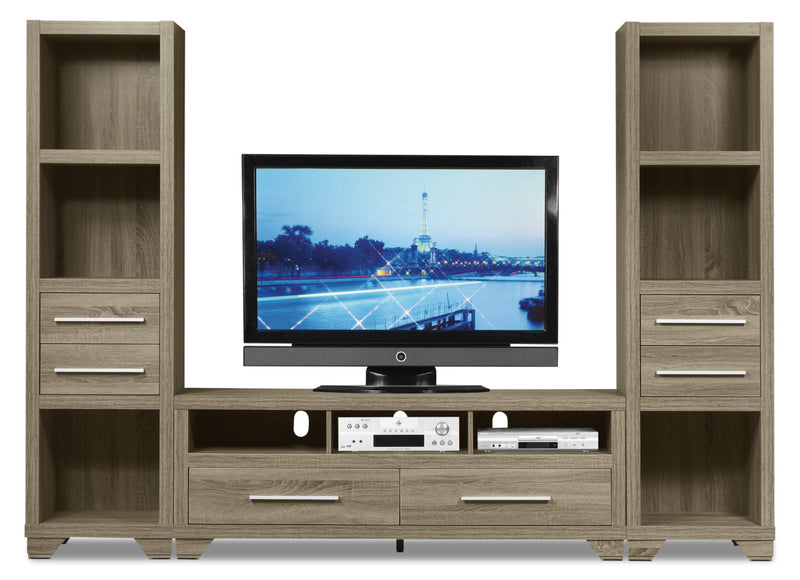 Meuble audio-vidéo Glendale 3 pièces de 99 po avec rangement et système de gestion des câbles pour téléviseurs jusqu’à 65 po - gris