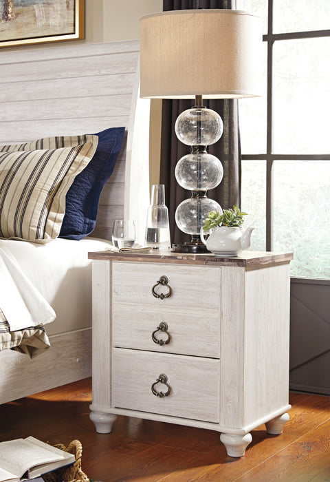 Table de nuit Willowton de 23,7 po (L) x 25,7 po (H) à 2 tiroirs - blanchie