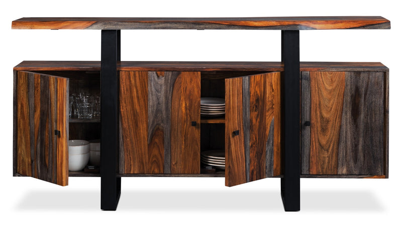 Desserte de salle à manger Bowery de 69 po (L) en sheesham et en métal avec rangement et tablette - brune