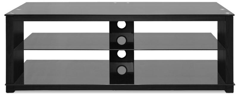 Meuble pour téléviseur moderne Bello de 48 po avec rangement et système de gestion des câbles pour téléviseurs jusqu’à 55 po - noir avec verre