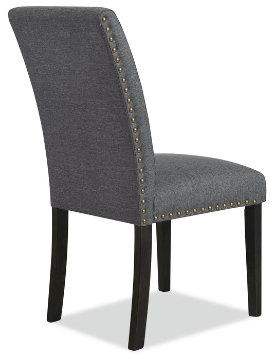 Chaise de salle à manger York à oreilles en tissu d’apparence lin avec capitonnage - grise