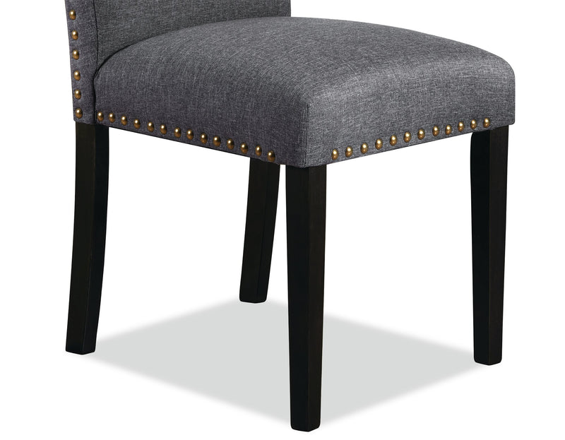 Chaise de salle à manger York à oreilles en tissu d’apparence lin avec capitonnage - grise