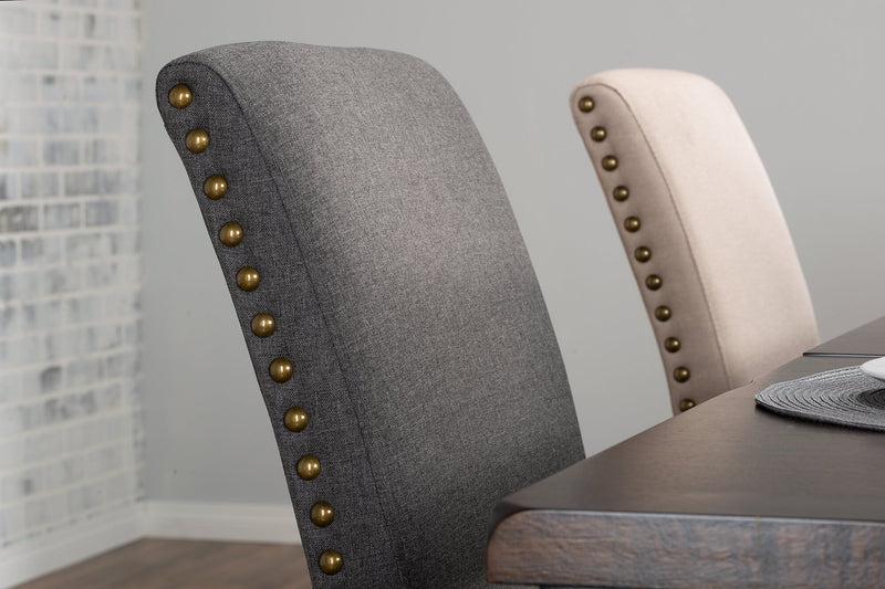 Chaise de salle à manger York à oreilles en tissu d’apparence lin avec capitonnage - grise