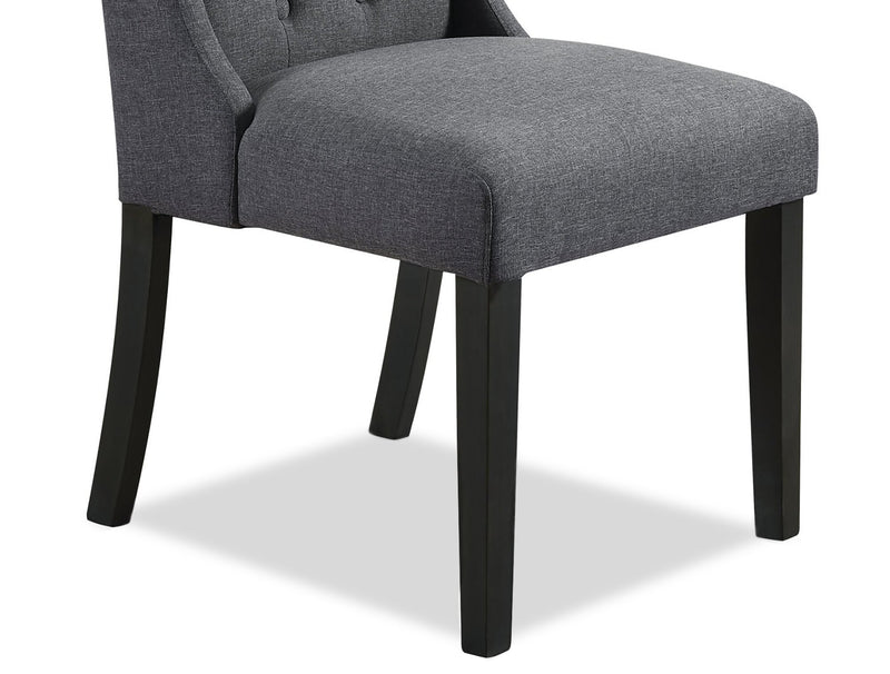 Chaise de salle à manger York en tissu d’apparence lin avec bordure de clous décoratifs - grise