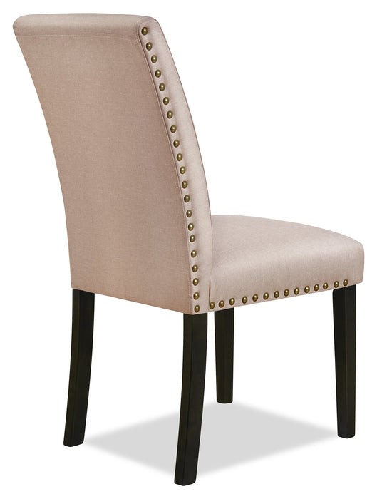 Chaise de salle à manger York en tissu d’apparence lin avec bordure de clous décoratifs - taupe