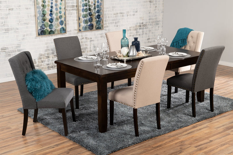 Chaise de salle à manger York en tissu d’apparence lin avec bordure de clous décoratifs - taupe