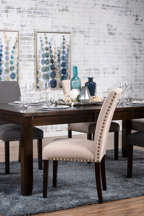 Chaise de salle à manger York en tissu d’apparence lin avec bordure de clous décoratifs - taupe