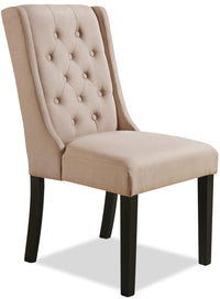  Chaise de salle à manger York à oreilles en tissu d’apparence lin avec capitonnage - taupe