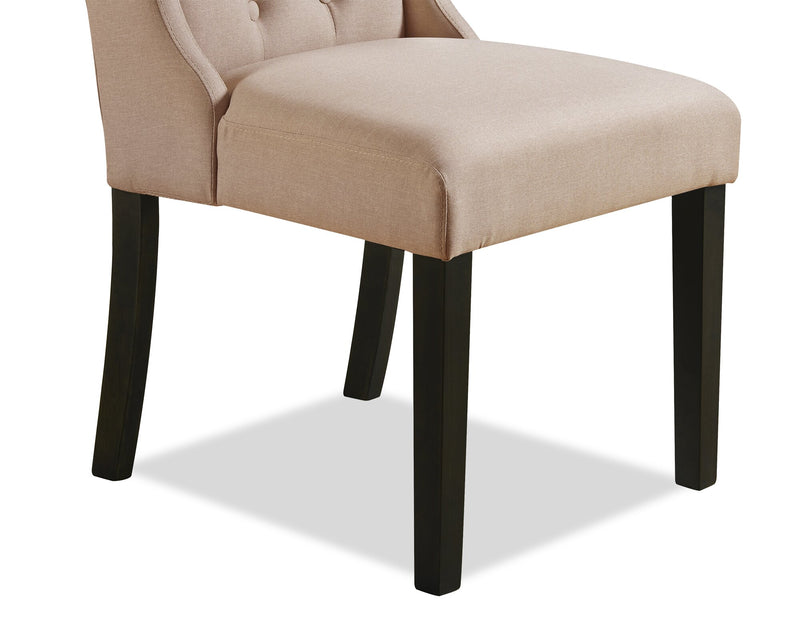 Chaise de salle à manger York à oreilles en tissu d’apparence lin avec capitonnage - taupe
