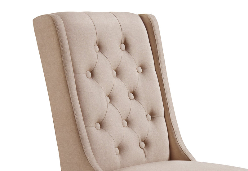 Chaise de salle à manger York à oreilles en tissu d’apparence lin avec capitonnage - taupe