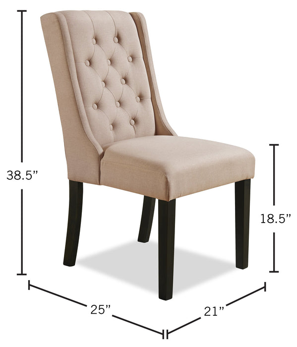 Chaise de salle à manger York à oreilles en tissu d’apparence lin avec capitonnage - taupe