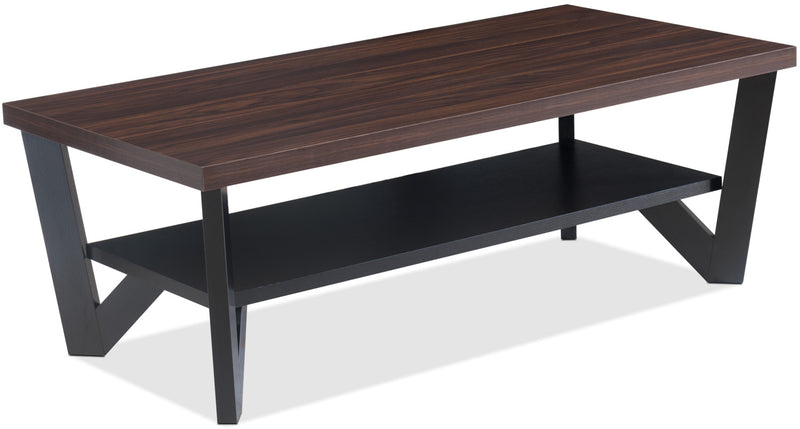 Ensemble 3 tables modernes Arika de 47,5 po (table à café et 2 tables de bout) avec tablette - noyer foncé et noir 