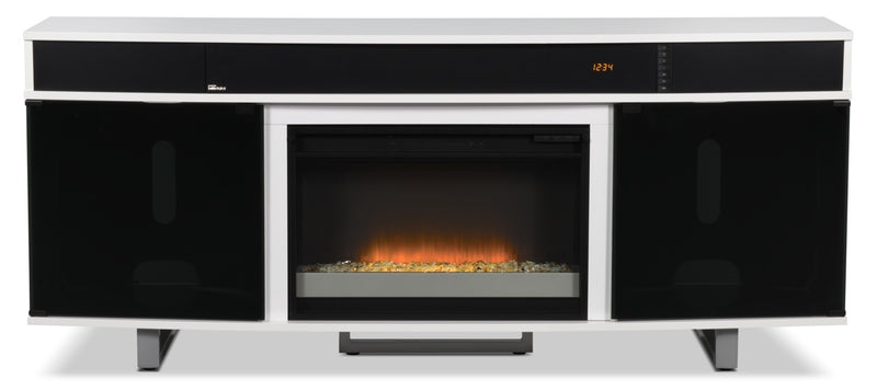 Meuble pour téléviseur moderne Odesos de 72 po avec foyer électrique, rangement et système de gestion des câbles pour téléviseurs jusqu’à 80 po - blanc