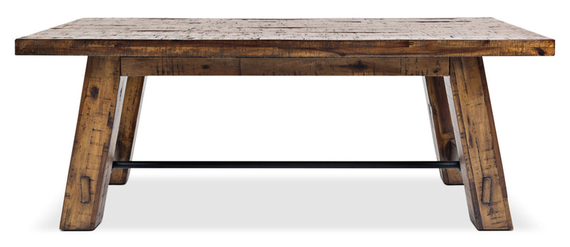 Table à café rustique Galeveston de 50 po avec roulettes - bois à grain de bois brun