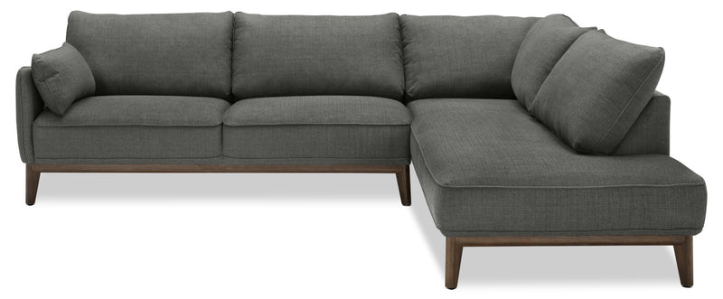 Sofa sectionnel de droite Gena de Cindy Crawford Home 2 pièces en tissu d’apparence lin avec pattes en bois - gris anthracite
