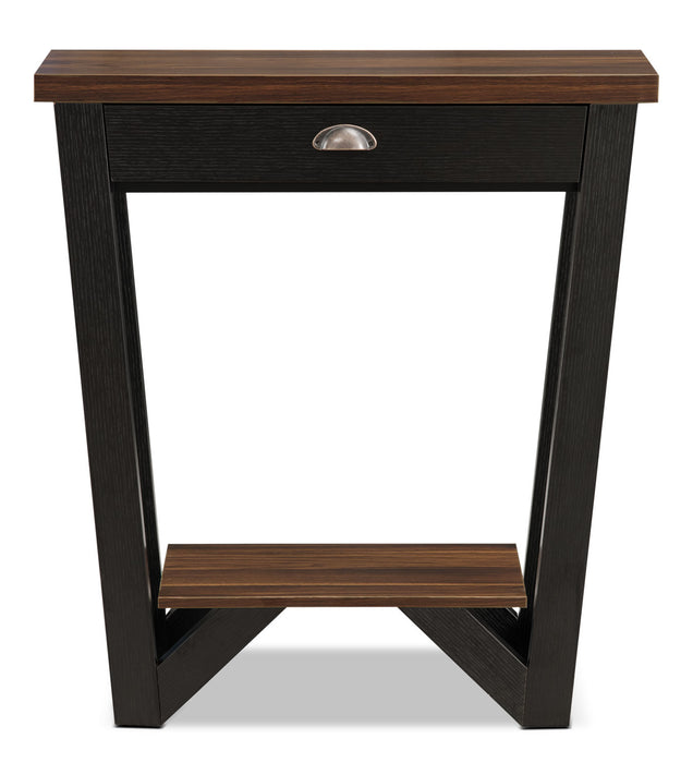 Table de bout moderne Arika de 31 po avec rangement et tablette - noyer foncé et noir 