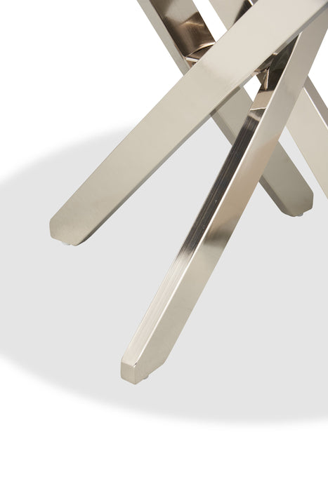 Table de bout ronde moderne Zila de 24 po avec dessus en verre - argentée avec base en acier inoxydable