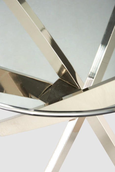 Table de bout ronde moderne Zila de 24 po avec dessus en verre - argentée avec base en acier inoxydable