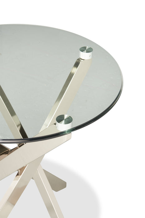 Table de bout ronde moderne Zila de 24 po avec dessus en verre - argentée avec base en acier inoxydable