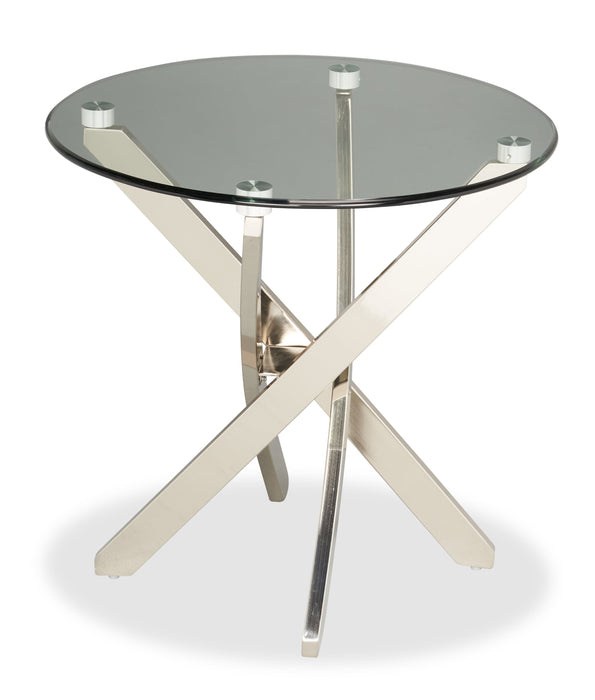 Table de bout ronde moderne Zila de 24 po avec dessus en verre - argentée avec base en acier inoxydable