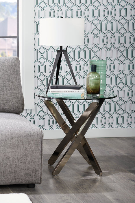 Table de bout ronde moderne Zila de 24 po avec dessus en verre - argentée avec base en acier inoxydable