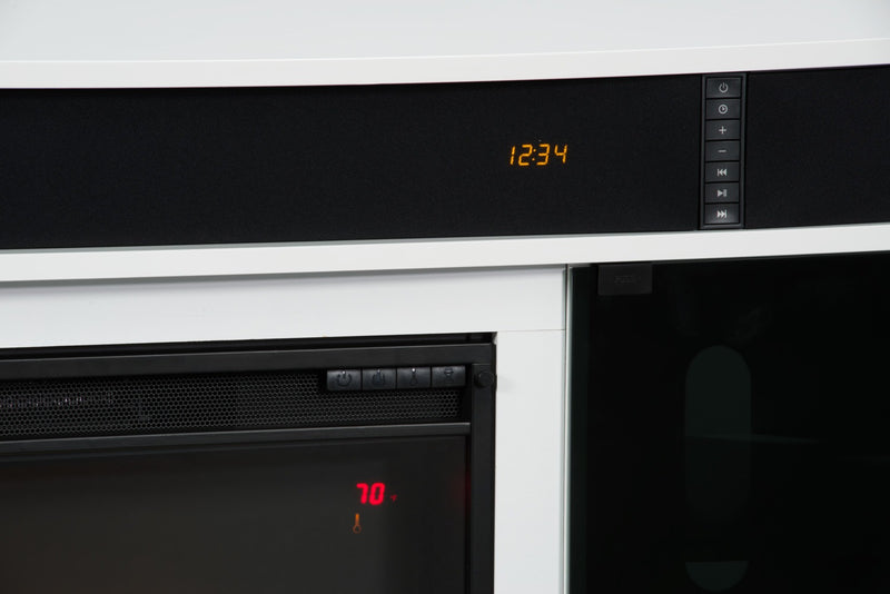 Meuble pour téléviseur moderne Odesos de 72 po avec foyer électrique, rangement et système de gestion des câbles pour téléviseurs jusqu’à 80 po - blanc