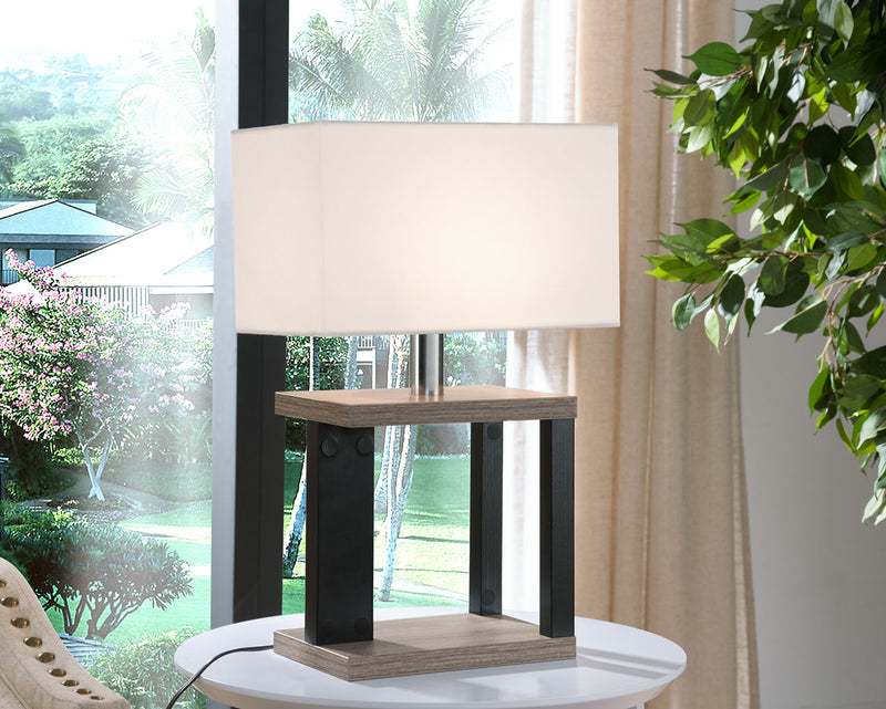 Lampe de table taupe foncé avec abat-jour blanc