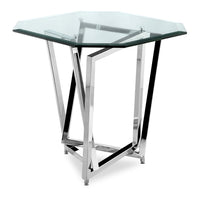 Table de bout octogonale somptueuse Konstanz de 24 po avec dessus en verre - argentée avec base en métal