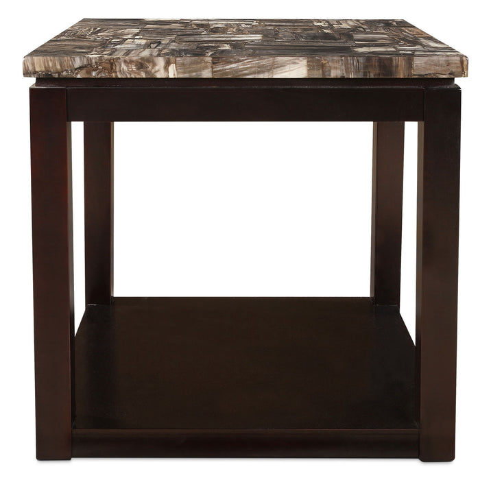 Table de bout traditionnelle Sicily de 22 po avec tablette - brun foncé avec dessus en imitation de marbre
